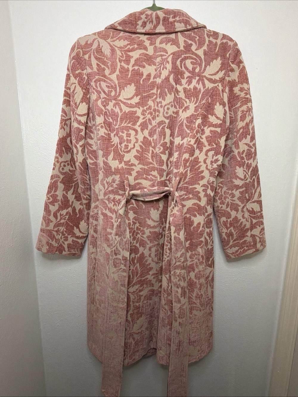 Y2K Arden B. blush pink floral brocade tapestry trench coat size medium - Picture 7 of 12